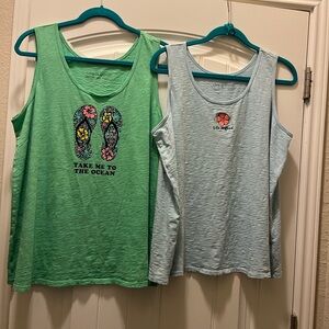 Life is Good Slub Tank Tops - Green and Light Blue
